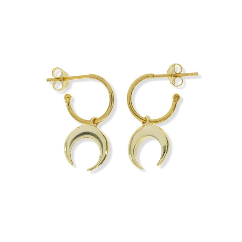 Pendientes de plata de ley 925 con baño de oro de 18 quilates con semiaro de 1,2x12,2mm y colgante de luna invertida o moonset de 11mm.