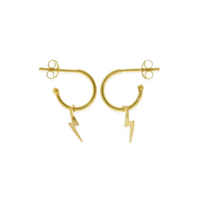 Pendientes de plata de ley 925 con baño de oro de 18 quilates con semiaro de 1,2x12mm y colgante rayo de 11mm.