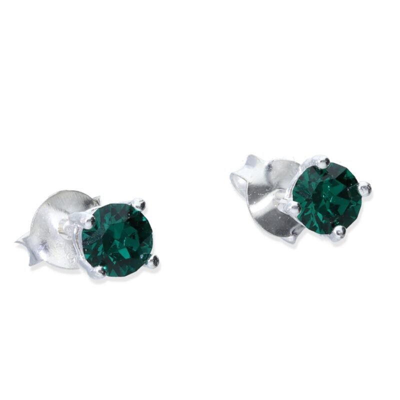 Pendientes plata de ley 925 swarovski botón de 4mm montada con asiento en color emerald (205) con cierre a presión.