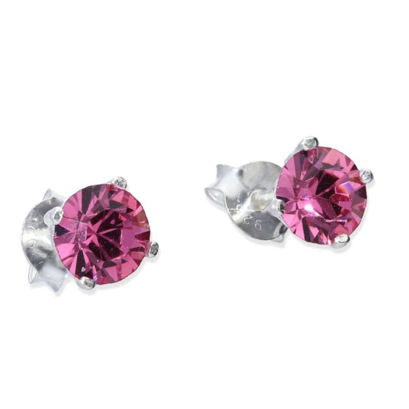 Pendientes plata de ley 925 swarovski botón de 5mm montada con asiento en color rose (209) con cierre a presión.