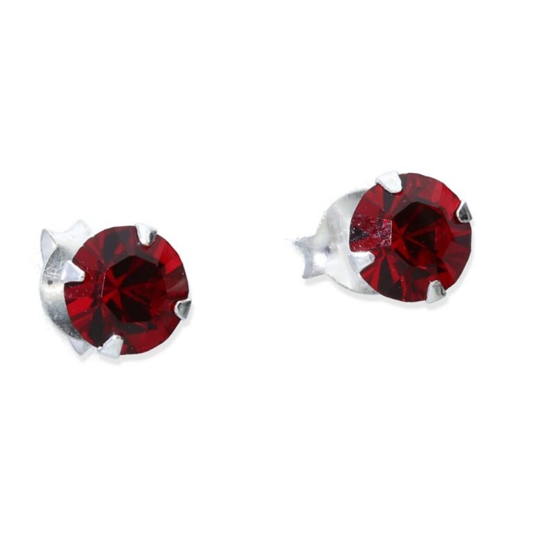 Pendientes plata de ley 925 swarovski botón de 5mm montada con garra en color siam (208) con cierre a presión.