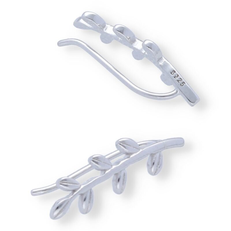 Pendiente plata de ley 925 lisa trepadores rama con 6 hojas de 19mm.