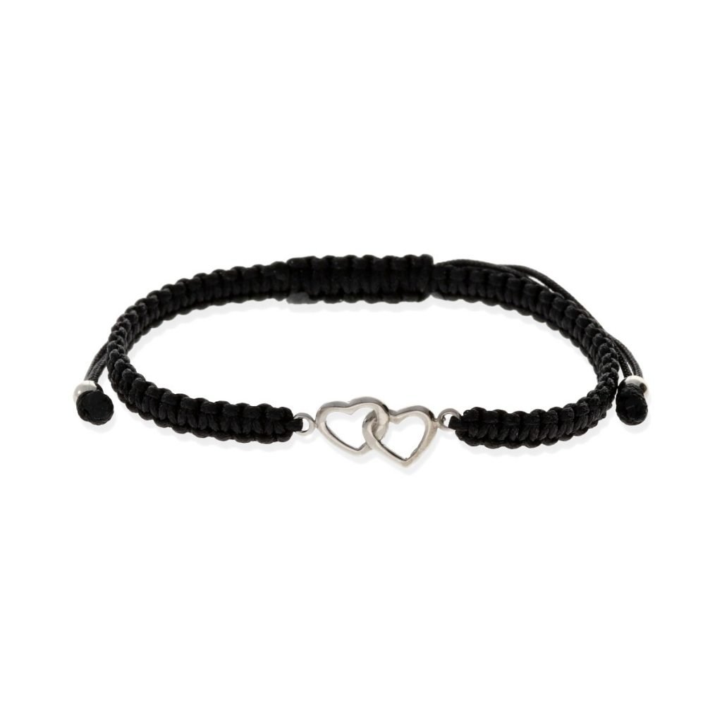 Pulsera de macramé con entrepieza de plata de ley 925 de dos corazón 7,2x19mm.