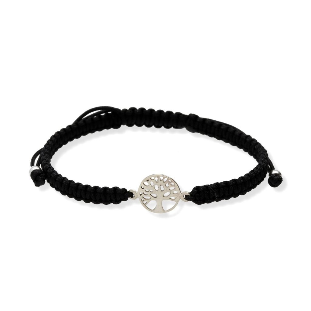 Pulsera de macramé con entrepieza de plata de ley 925 del árbol de la vida 10,2mm.