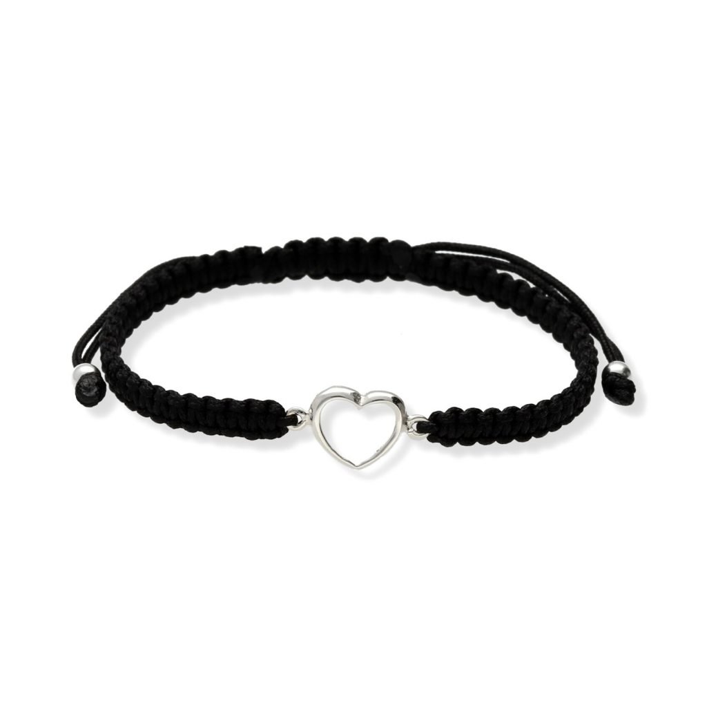 Pulsera de macramé con entrepieza de plata de ley 925 de corazón 9x16mm.
