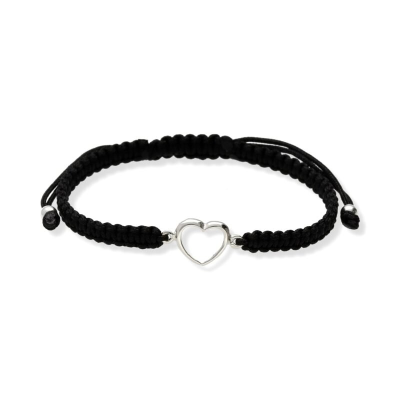 Pulsera de macramé con entrepieza de plata de ley 925 de corazón 9x16mm.