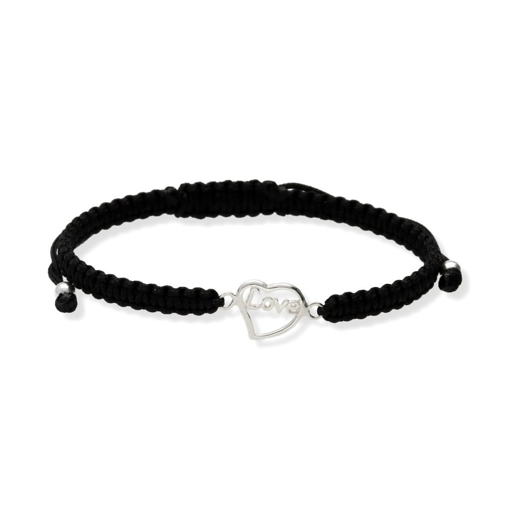 Pulsera de macramé con entrepieza de plata de ley 925 de corazón love 9,6x17mm.