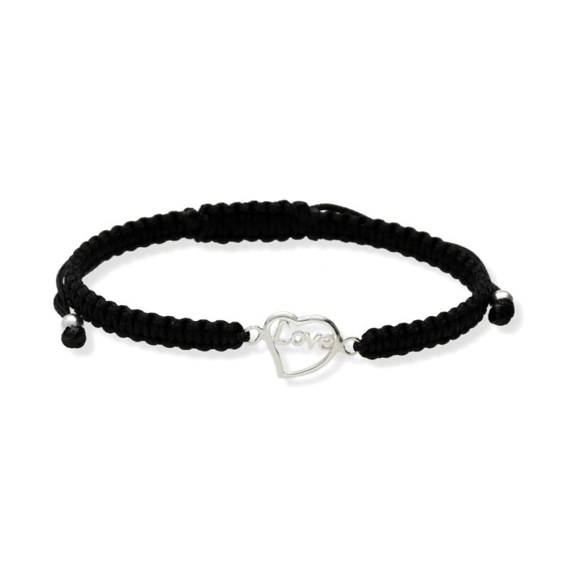 Pulsera de macramé con entrepieza de plata de ley 925 de corazón love 9,6x17mm.