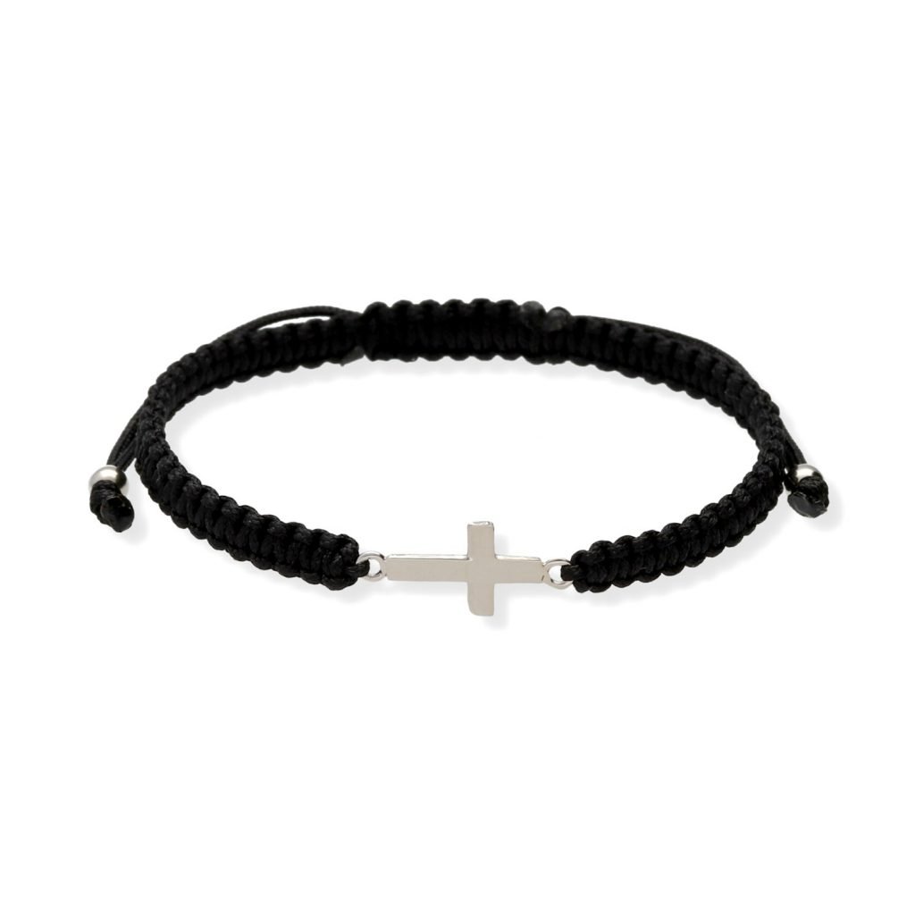 Pulsera de macramé con entrepieza de plata de ley 925 de cruz 8,5x18mm.