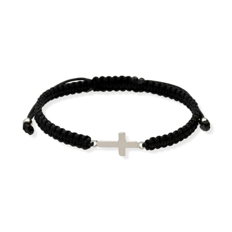 Pulsera de macramé con entrepieza de plata de ley 925 de cruz 8,5x18mm.