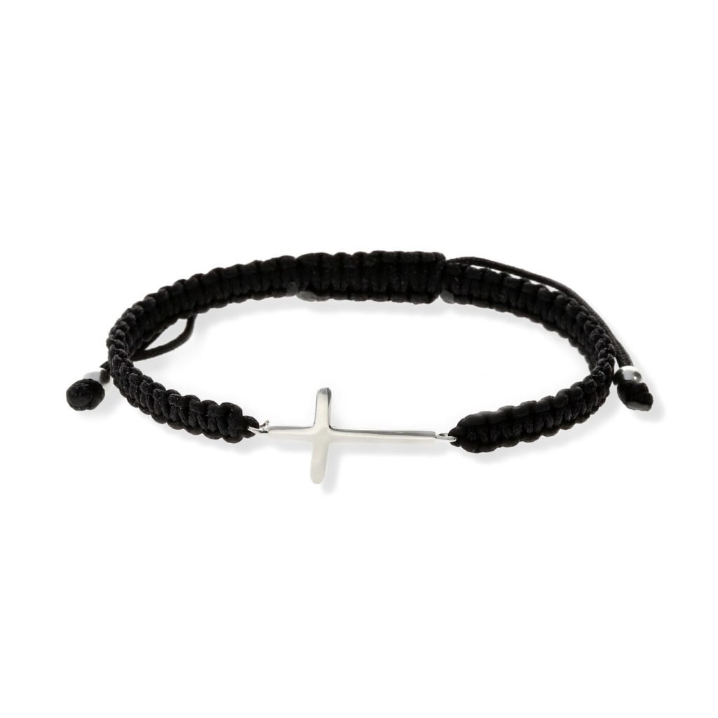 Pulsera de macramé con entrepieza de plata de ley 925 de cruz 11x23,5mm.