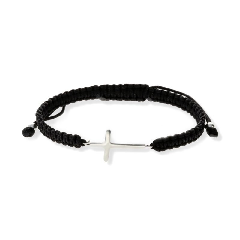 Pulsera de macramé con entrepieza de plata de ley 925 de cruz 11x23,5mm.