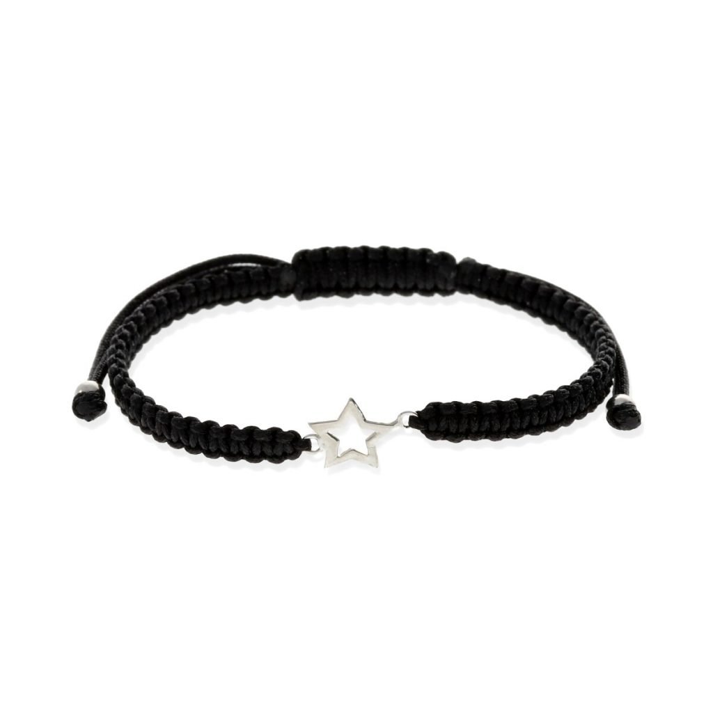 Pulsera de macramé con entrepieza de plata de ley 925 de estrella 9x13mm.