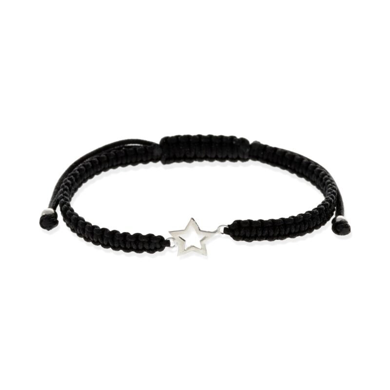 Pulsera de macramé con entrepieza de plata de ley 925 de estrella 9x13mm.