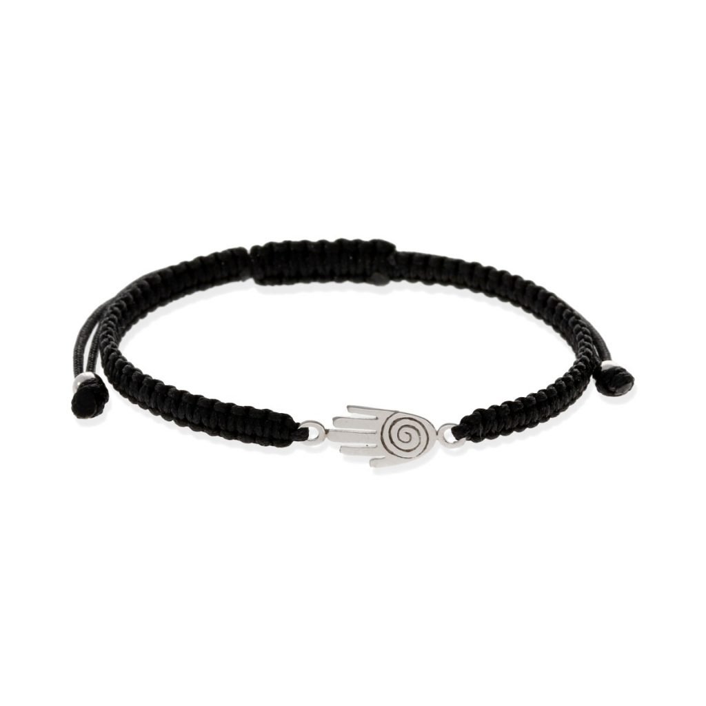 Pulsera de macramé con entrepieza de plata de ley 925 de mano de Fátima 7x18mm.