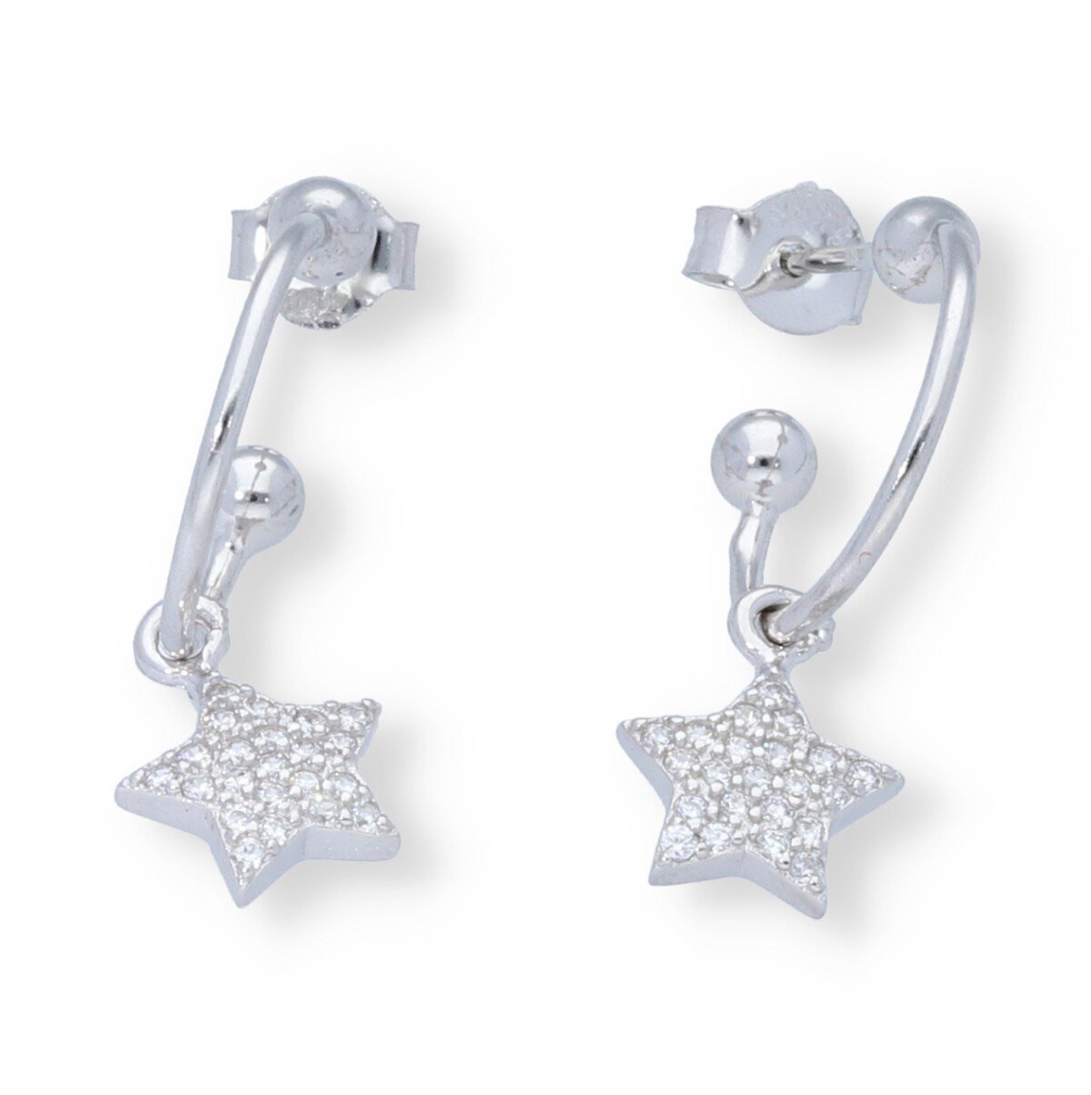 semiaro con estrella de circonitas Pendientes plata de ley 925 semiaro 1x13,5mm con colgante de estrella de circonitas de 8mm.
