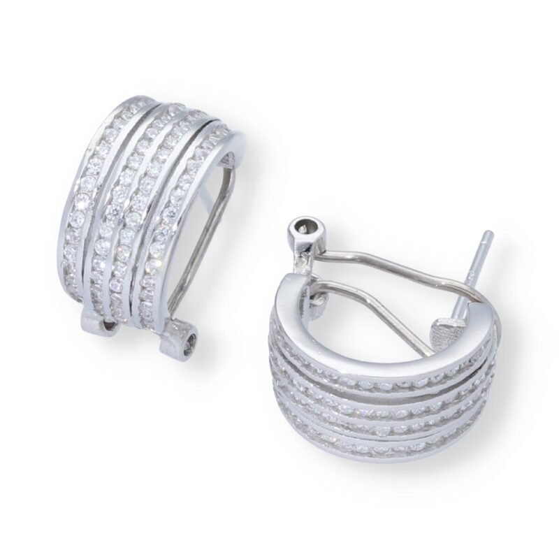 Pendientes plata de ley 925 semiaro con hilos de circonitas de 8x15mm y cierre omega.