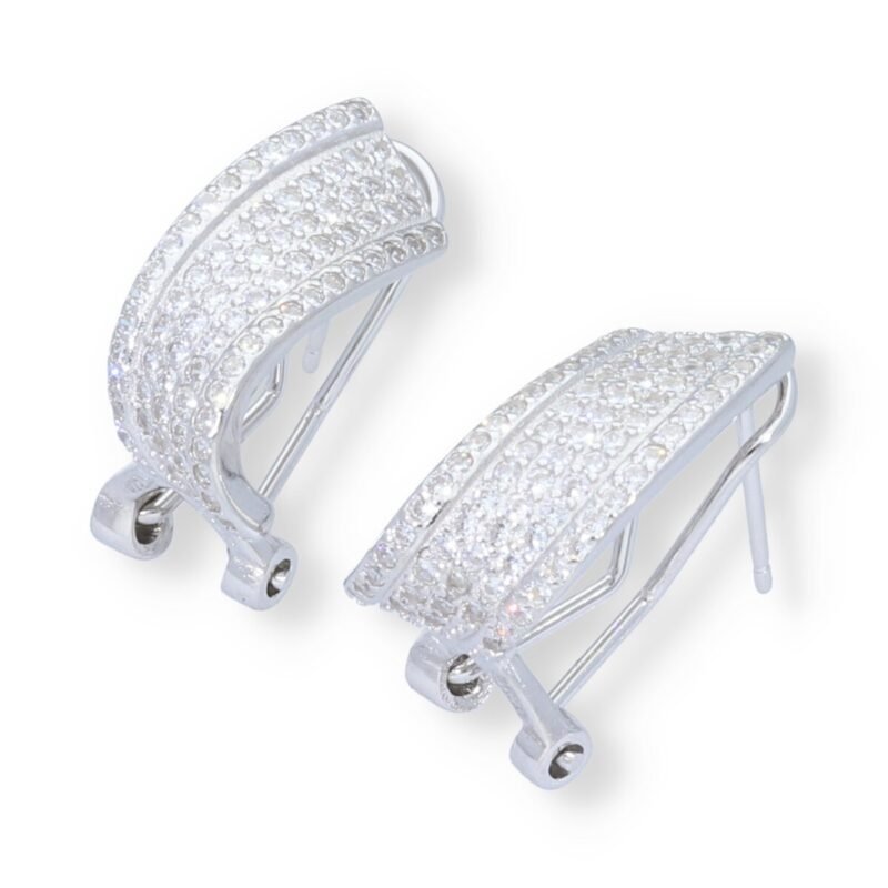 Pendiente plata de ley 925 semiaro ondas circonita 5 hilos de 7x16mm con cierre omega.