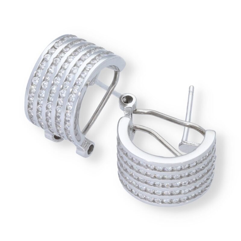 Pendientes plata de ley 925 semiaro con hilos de circonitas de 8x15mm y cierre omega.