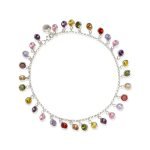 Tobillera de plata de ley 925 con circonitas de varios colores de 26cm de largo.