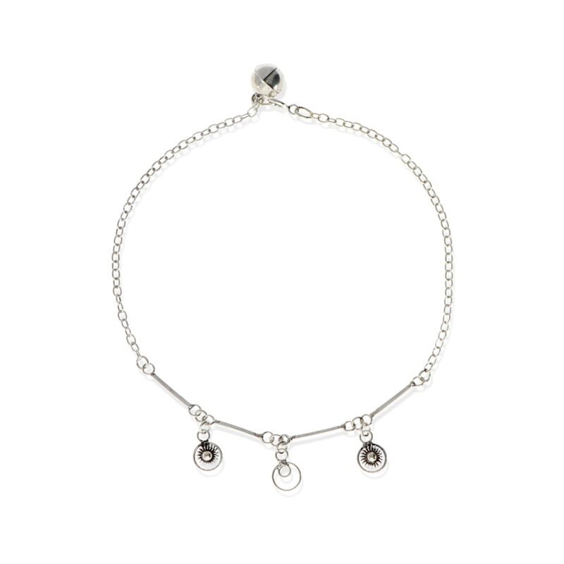 Tobillera de plata de ley 925 con flores de 25cm de largo.