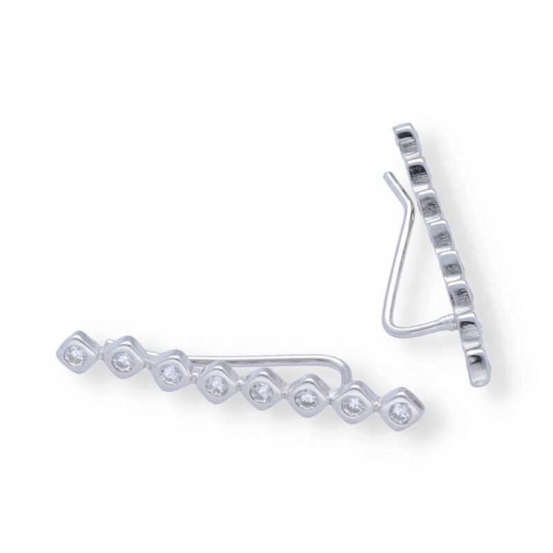 Pendientes plata de ley 925 trepadores recto con 8 circonitas rombo de 25,5mm.