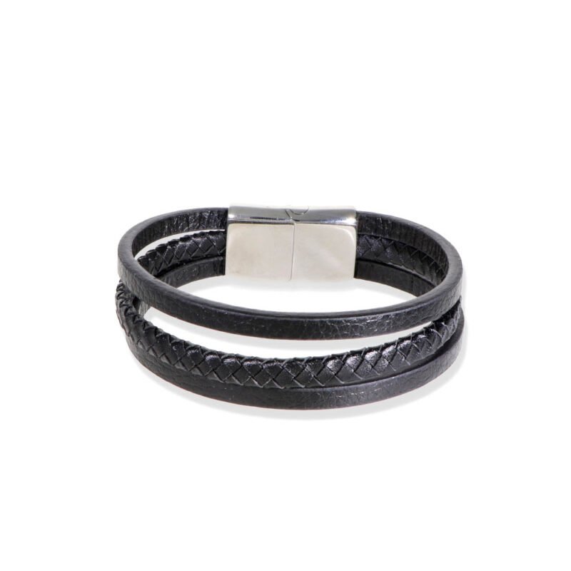 pulsera acero y cuero para hombre