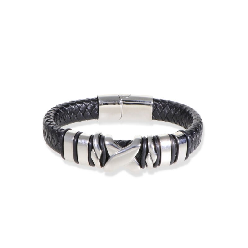 pulsera cuero y acero hombre